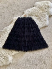 Irregular Maje Layered Tulle Midi Skirt in Black