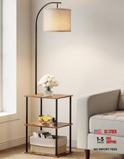 Floor Lamp with Table, Night Stand with Lamp, Narrow Side Table Rustic Brown