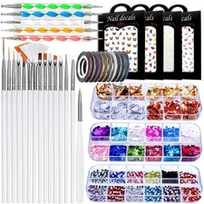 Nail Art Brushes & Decorations Kit - 3D Art, Dotting Tools, White 