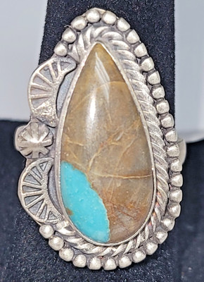 Royston ribbon turquoise adjustable ring-  SS 925 - handmade