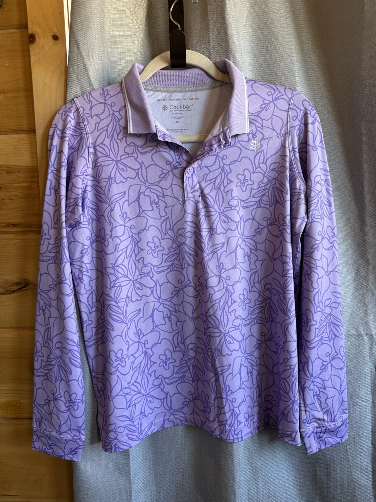 Coolibar Women's XL Prestwick Sun Protective L/S Golf Polo Shirt Purple Floral
