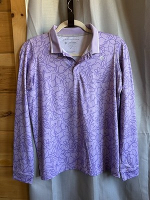 Coolibar Women's XL Prestwick Sun Protective L/S Golf Polo Shirt Purple Floral