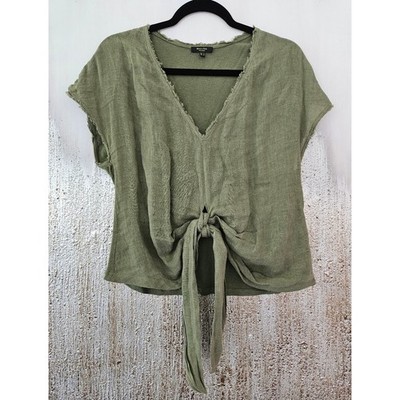 Massimo Dutti Olive Green Tie-Front V-Neck Crop Top