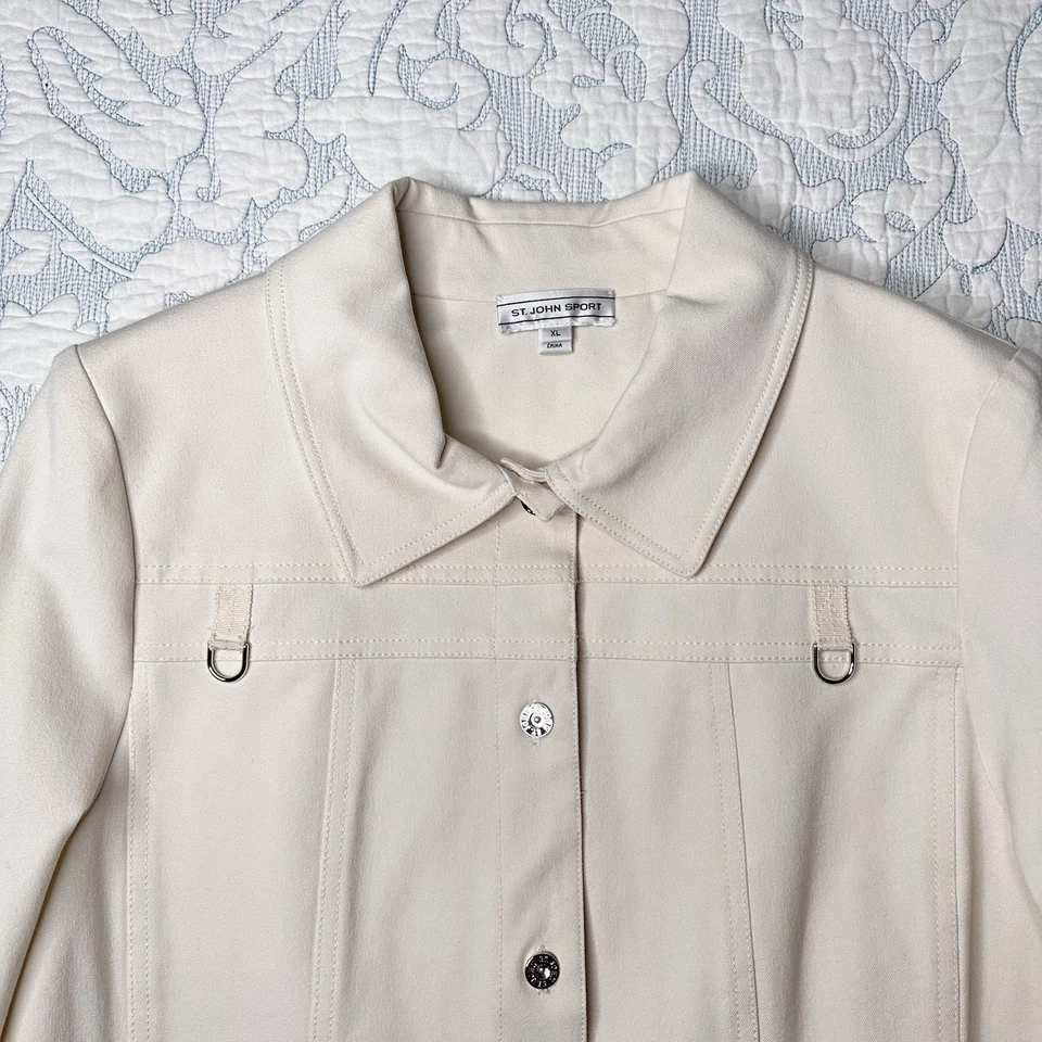 ST JOHN SPORT 2 Piezas Chaqueta (XL) Pantalones (L) Conjunto de Traje Elastizado Crema Off White Foto 4 de 4