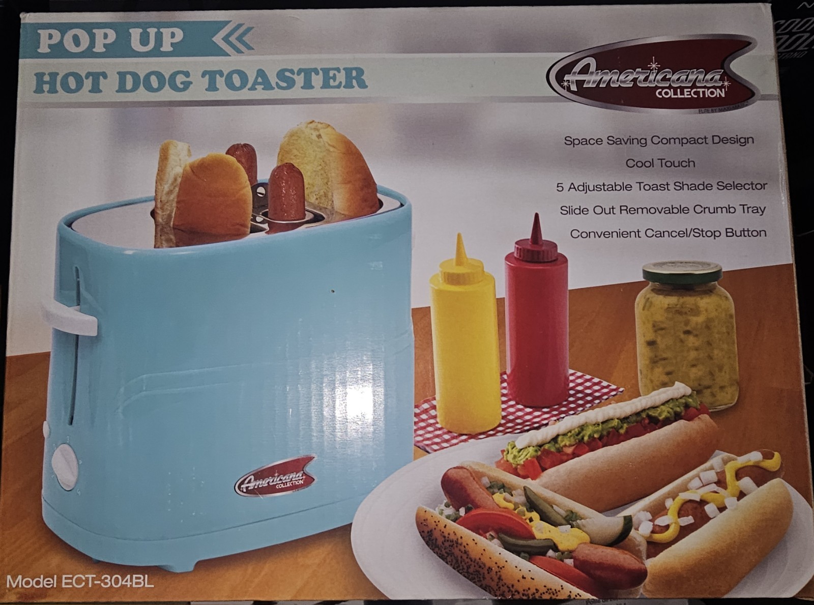 Pop Up Hot Dog Toaster Americana Collection Model ECT-542BL- Brand New in Box!!