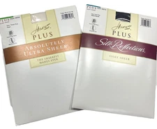Lot of 2 -Hanes Plus Control Top Pantyhose Size 3 Plus Barely Black & Pearl READ