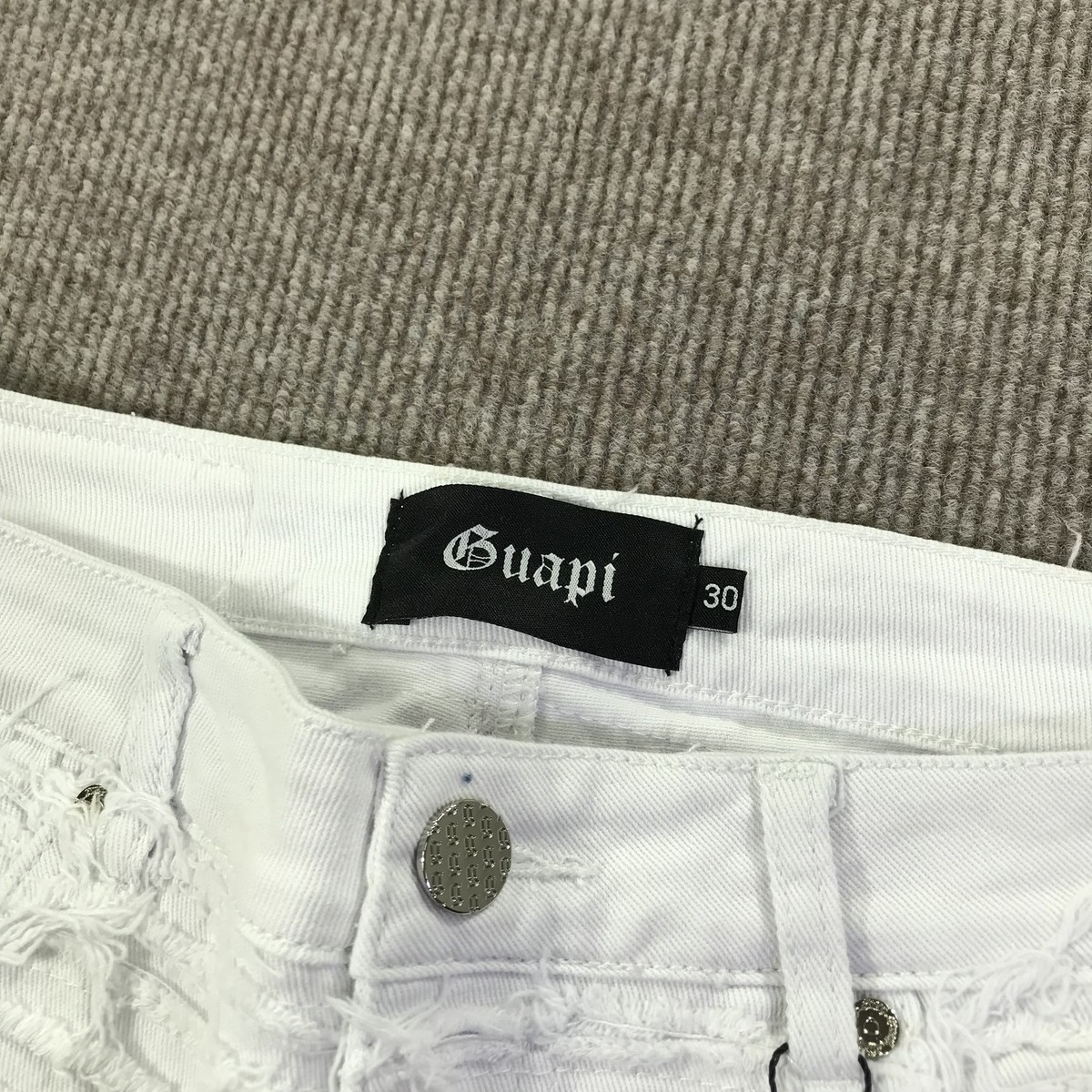 Guapi Jeans Mens 30 White Distressed Frayed Stacked Flare Leg