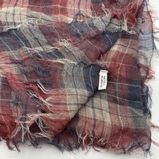 Vintage Plaid Red Blue Square Scarf 62x62  Extra Large Country Cowboy Fringe