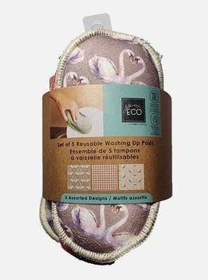 Ciroa Home Go Eco Set of 5 Reusable Washing Up Pads Sponges 3 Assorted Designs