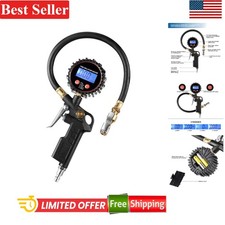 Digital Tire Inflator Deflator Gauge 250 Psi Led 4 Ranges 13 In Hose 14 In Npt