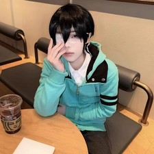 Tokyo Ghoul Kaneki Ken Customes Neutral Sweatshirt Green Jacket Wig W/Eye Mask