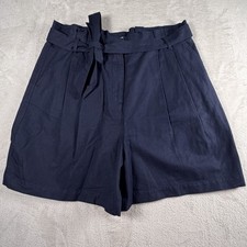 Boden Paperbag Waist Linen Blend Shorts Navy Tie Belt NWT Women’s US 16 18