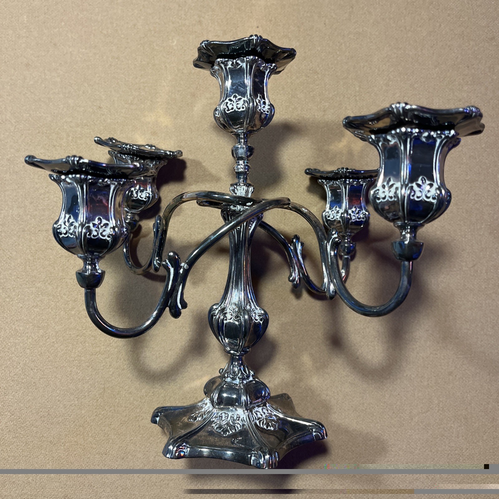 Antique Wilcox Silverplate Co 8521 Silver Plated 4 Arm Victorian Candlestick