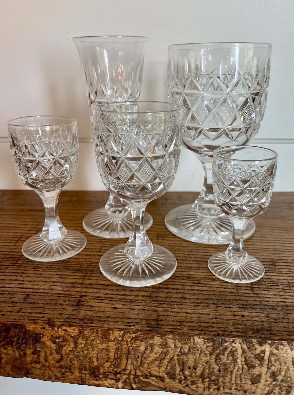 ABP Cut Glass 5-Piece Table Set-Water, Wine, Champagne, Cordial & Port Glasses