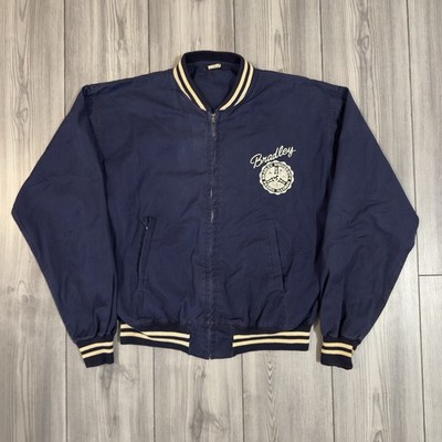 True Vtg Bradley University Science Industry Zip 50s Up Navy Jacket Fit Medium 