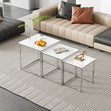 Nest of Tables Set of 3 White Grey Gloss Coffee Side End Living Room Furniture