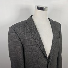 Oscar de la Renta 44L Sport Coat 100 Wool Gray Glen Plaid Two Button Formal