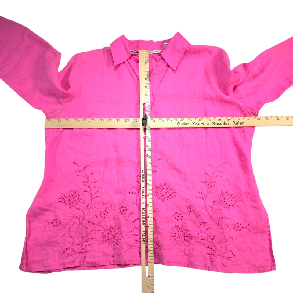 Blusa Vintage Richard Malcom Rosa Lino Irlandés Bordada Floral Mujer Talla XL Foto 4 de 4