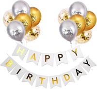 Luftballons Geburtstag Dekoration Set Gold Silber Happy Birthday Banner Party