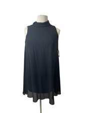Nwt Vince Camuto Black Sleeveless Chiffon Mock Neck Swing Shift Dress Size 14 