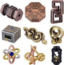 9 Pcs Metal Brain Teaser Puzzles 3D Steel Puzzle for Adults Logic Test Toys