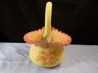 Fenton Hand Painted Burmese Glass Basket - Pink Roses 8 1/4" Tall