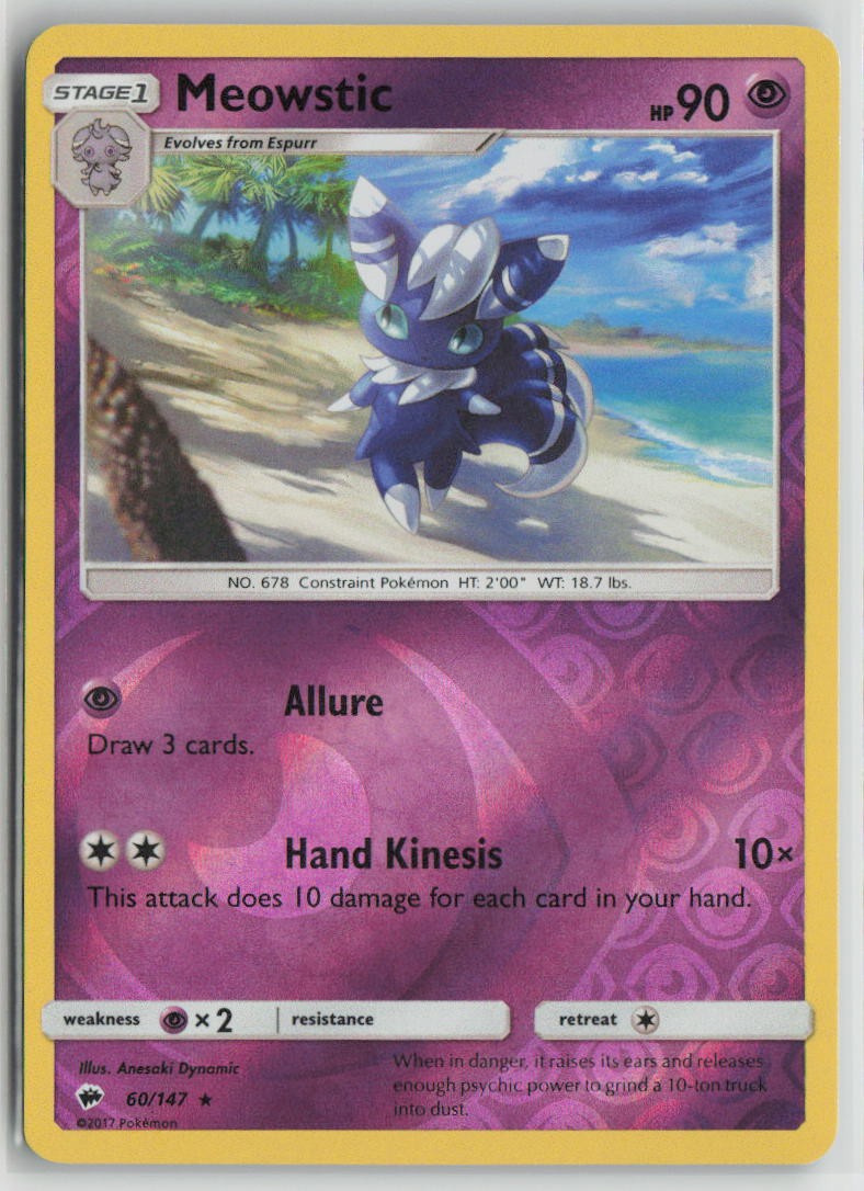 Meowstic 60/147 Rare Burning Shadows Pokemon Reverse Holo Lightly Played