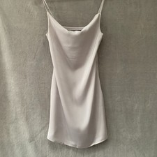 Misspap Satin style Slip Mini Dress UK 8 Silver Cowl Neck Strappy Party Evening
