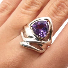 HAGIT GORALI 925 Sterling Silver Vintage Real Amethyst Modernist Ring Size 6.5