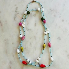 Blue and Multi Colored Glass Vintage Beaded Long Necklace 24"