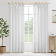 Extra Long Curtains and Drapes White Linen Semi Sheer Bedroom, G...