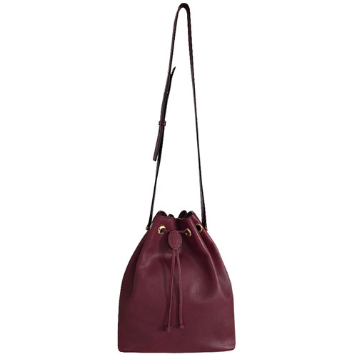 Cartier Women Burgundy Leather Bucket Sling Bag Rank A