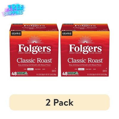 2 Pack Folgers Classic Roast K-Cup Pods 48 Count Free Ship