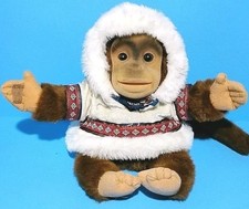 Hand puppet Vintage 1994 Hosung plush monkey in a patterned hooded parka SQUEAKS
