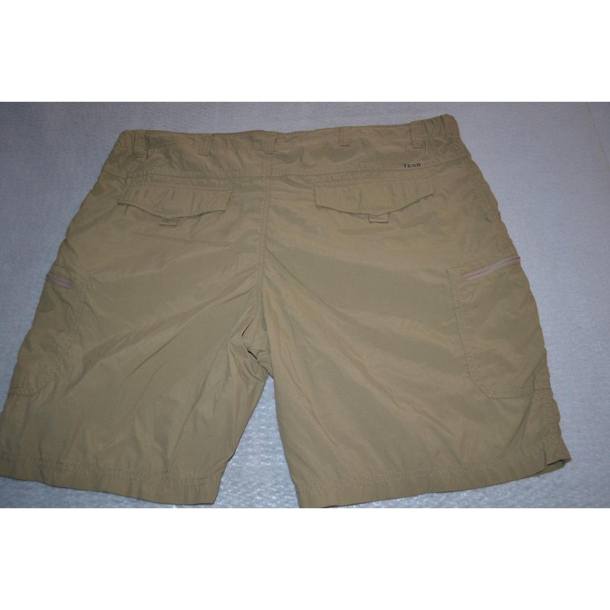 27271 IZOD Athletic Cargo Golf Shorts Camping Hiking Tan Nylon