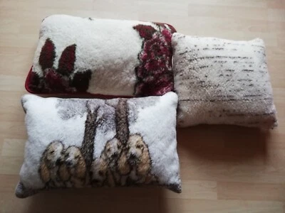 3 Alte Deko Kissen Wollkissen  60er 70er 80er Blume und Hund Vintage  - Bild 1 von 4
