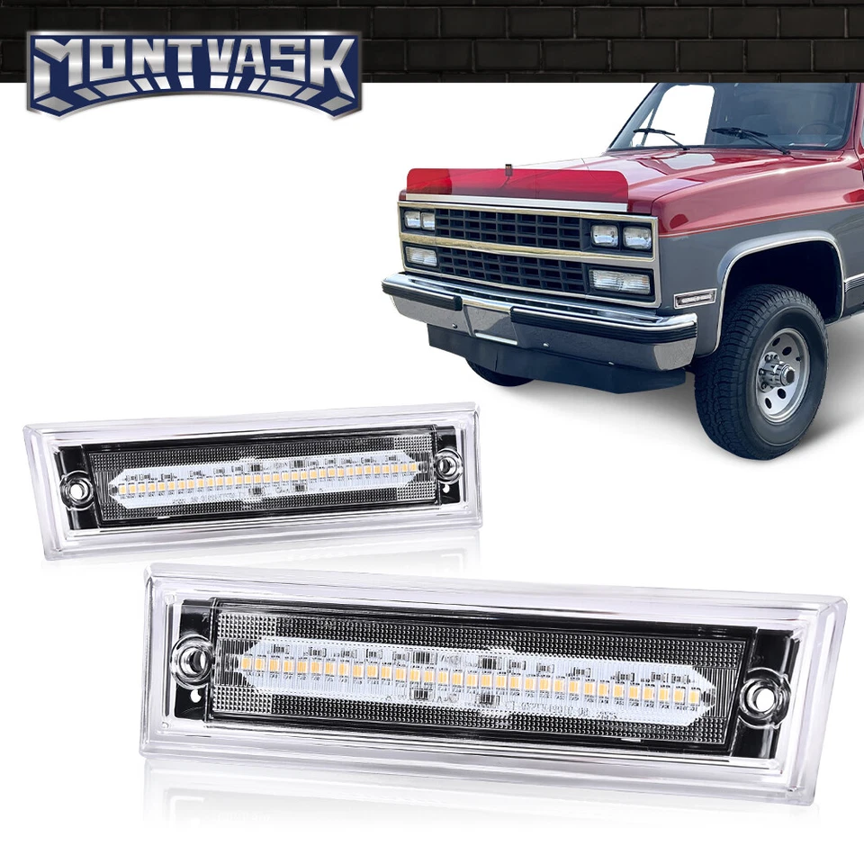 Fit For 1981-1991 C10/C20/C30 GMC Clear Lens Amber LED Front Side Marker Light - Image 2 of 4