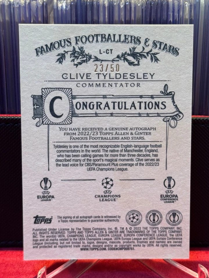2023-24 Topps Tyldesley Allen & Ginter Gold Auto 23/50 Famous Footballers Stars - Image 2 of 2