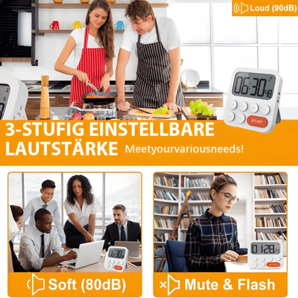 Küchentimer Countdown Magnethalterung Count-Up Stoppuhr großes Display digital - Bild 2 von 4