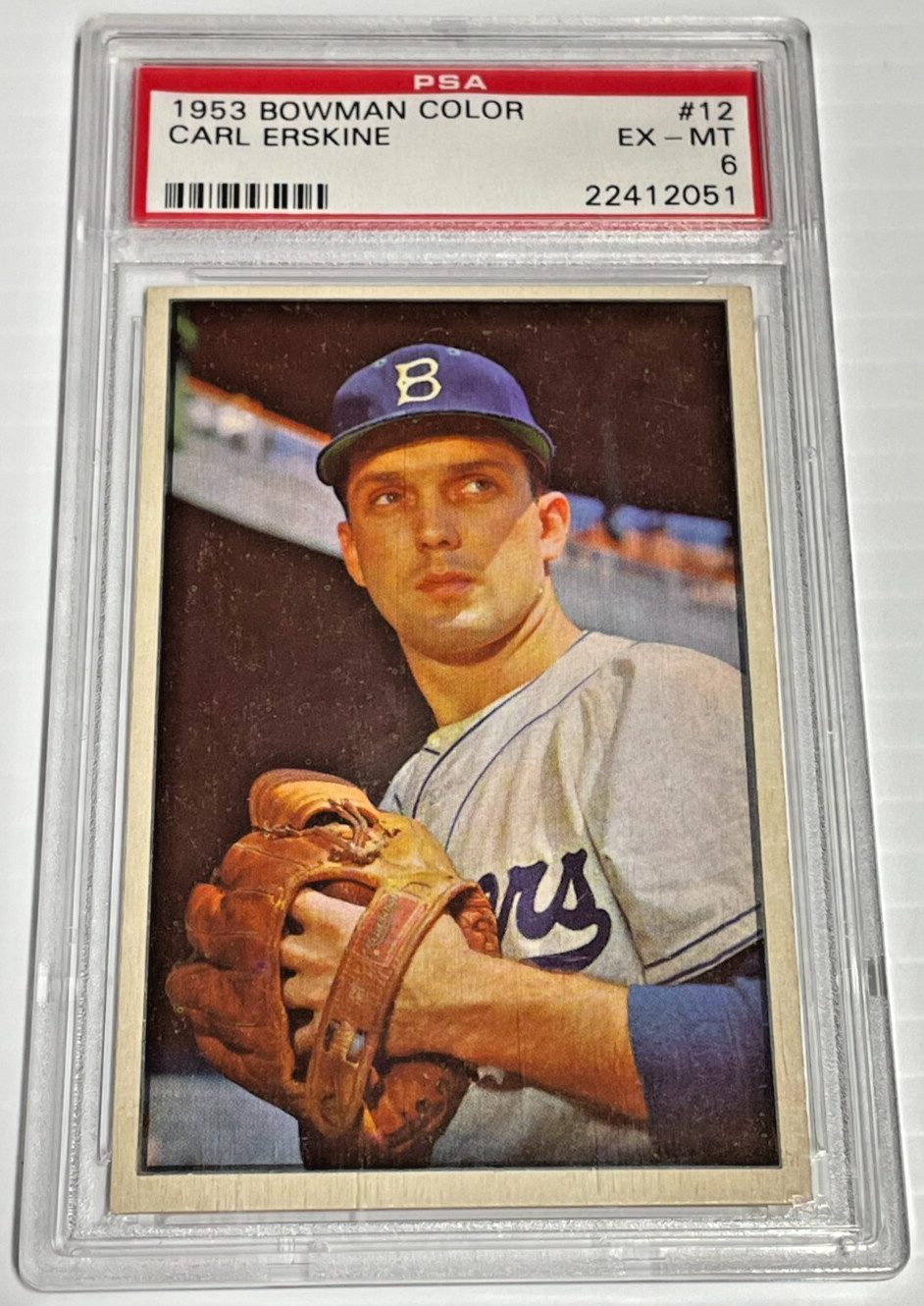 1953 Bowman Color #12 Carl Erskine PSA 6 Brooklyn Dodgers Rare Quality For Age