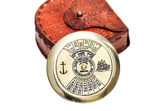 Brújula poema náutico calendario marino antiguo vintage de latón con caja de cuero Foto 3 de 4