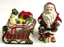 Fitz & Floyd Santa & Sleigh Salt/Pepper Shakers, Christmas Holidays Yuletide