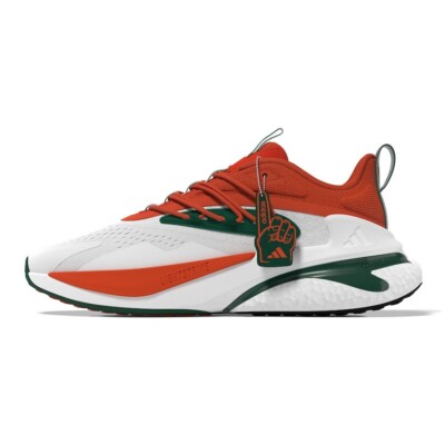 Miami Hurricanes Adidas AlphaBoost V2 White Orange Green Shoes Size 10