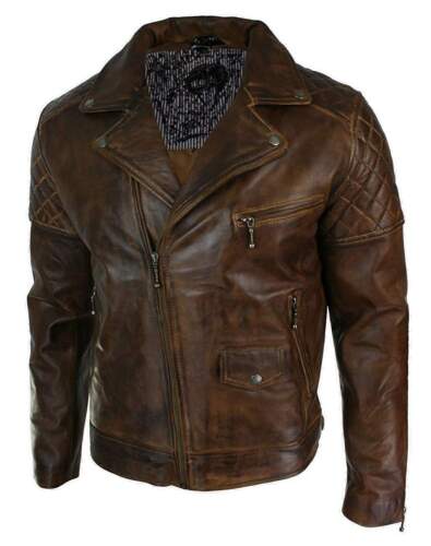 New Biker Men's Brown Leather Jacket Stylish Slim Fit Vintage Jacket 337