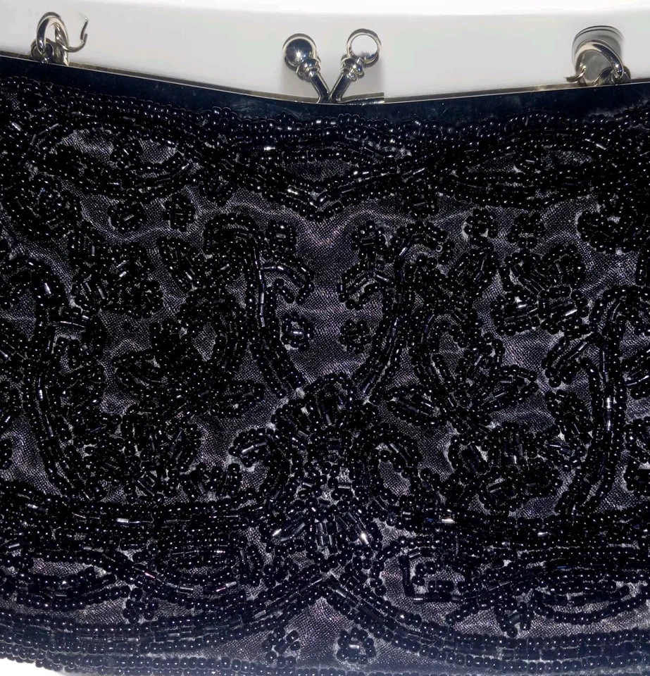 Красивый черный вышитый бисером серебряный металлический ремень клатч для особых случаев вечеринки официальных приемов - Изображение 2 из 3