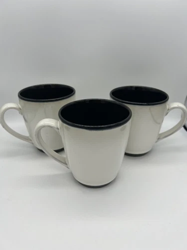 Sango NOVA BLACK #4932 Stoneware Coffee Cups Mugs, Set of Three (3) EUC