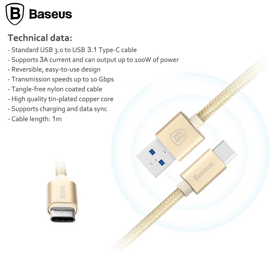 USB Type C 1M 3.3ft Nylon Braid Cable Charger Data Sync Cord For Galaxy Phone - Image 3 of 4