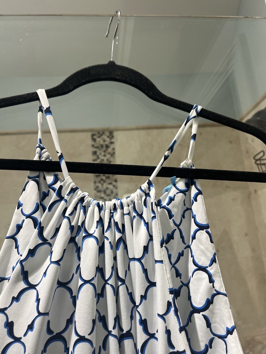 J.McLaughlin Maria Halter Mini Dress In Blue White Multi Size M $198 Catalina