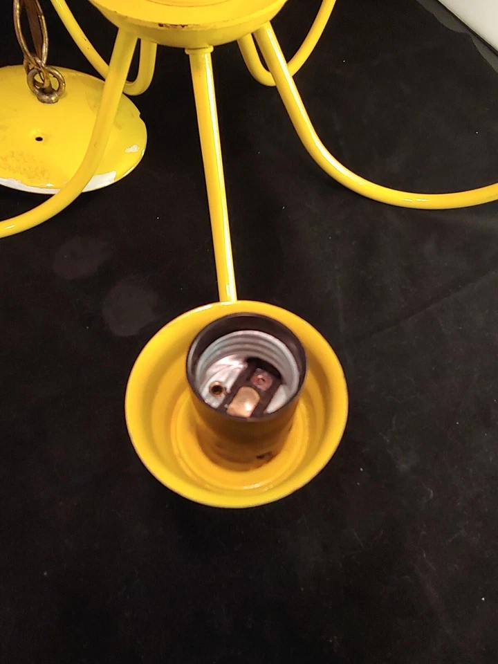 "Lámpara de araña de metal vintage - 5 brazos amarilla MCM 18"" lámpara bohemia francesa luz" Foto 4 de 4