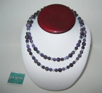 New Jay King Purple Amethyst &  Aquamarine Beaded Necklace 36''
